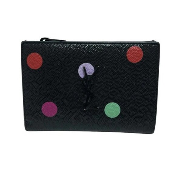 SAINT LAURENT PARIS - 553513 Black Green Multi Leather Bifold Wallet